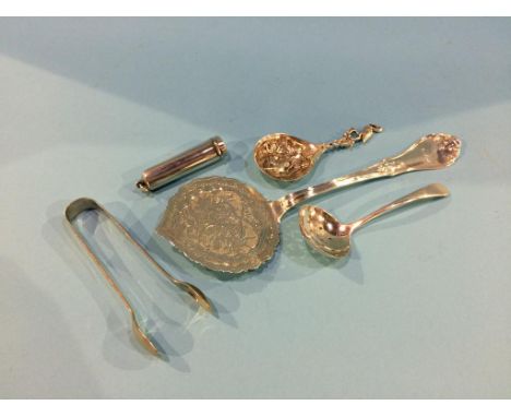 Continental silver caddy spoons etc.