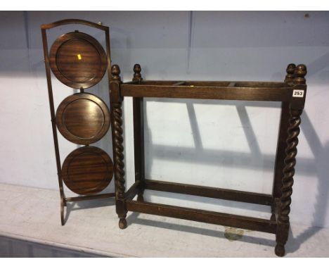 Oak barley twist stick stand and a cake stand (2)