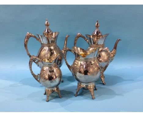 An engraved silver plated four piece tea service