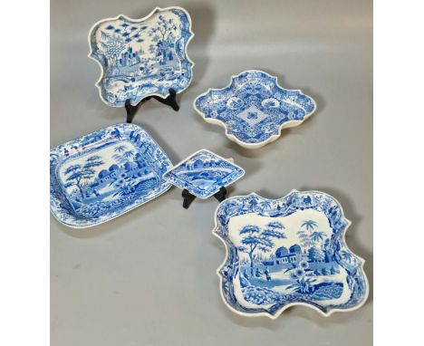 Collection of 19th century Spode blue and white items to include: medium dish, 'Sarcophagi at Cacamo' dishes, miniature lozen