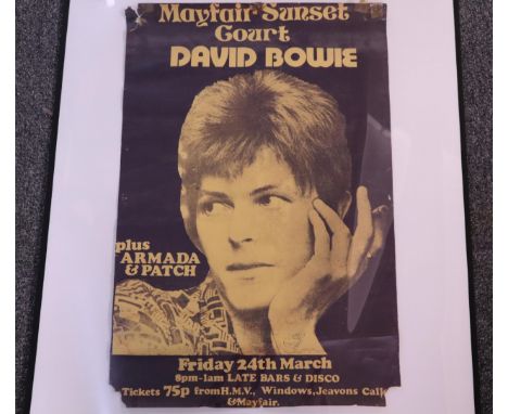 Original 1970s signed David Bowie concert poster, 'Mayfair Sunset Court', Plus Armada and Patch, dated 24th March 1972.&nbsp;