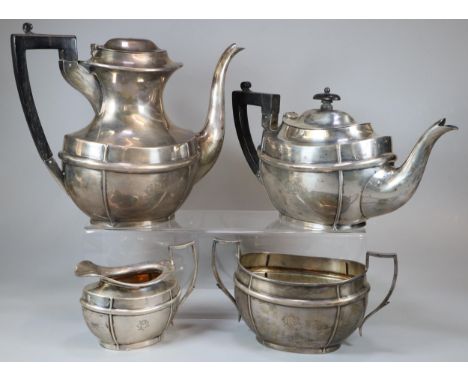 Late Victorian silver four piece teaset comprising teapot, coffee pot/water jug (dated 1900), two handled sucrier and cream j