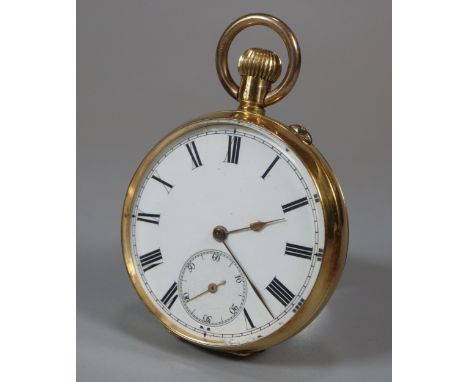 18ct gold International Watch Company open faced keyless gentleman's pocket watch, having white enamel Roman face with second