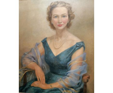 Dorothy Margaret Tyas Colles (British 1917 - 2003), portrait of a woman in evening dress with shawl, signed. Oils on canvas. 