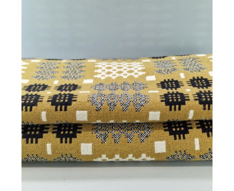 Vintage mustard ground Welsh blanket in tones of yellow, black and grey. 233x170cm approx. (B.P. 21% + VAT) Minor wear to the