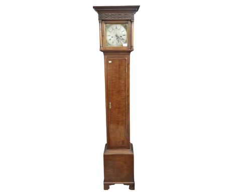 18th century style mahogany Grandmother clock, having brass face with silvered Roman chapter ring and two train movement stri