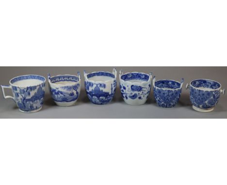 Collection of 19th century Spode blue and white transfer printed two handled custard cups (6.5cm diameter approx.) to include