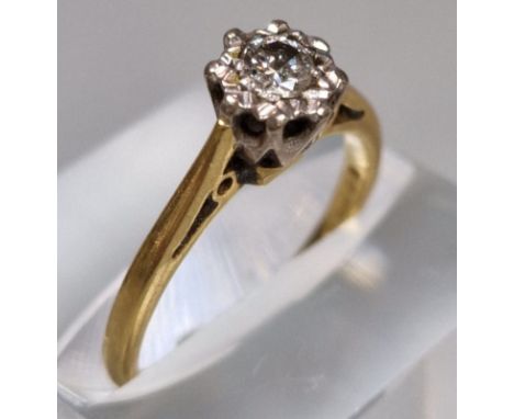 18ct gold diamond solitaire ring. 2.6g approx. Size K. (B.P. 21% + VAT)