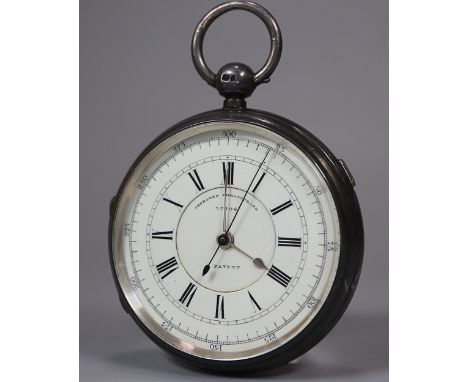 Silver sweep second had chronograph key wind pocket watch with calibrated and Roman face, marked 'Improved Chronograph Patent