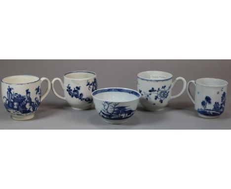 Collection of 18th century blue and white transfer printed tea cups to include: Worcester, Liverpool etc. Four cups with hand