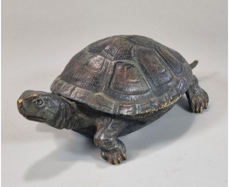 Franz Bergmann (1861-1936), a cold-painted bronze study of a Tortoise, stamped B mark in urn to the underside. 12cm long appr
