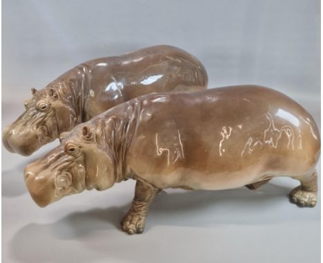 Pair of large Goebel West German Hippopotami with naturalistic features. 45cm long approx. (2) (B.P. 21% + VAT) One of the Hi