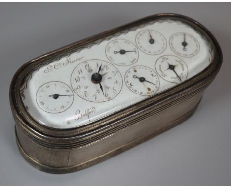 18th century French silver and silver gilt compendium/complication desk clock marked 'J C Mercier, A Belfort', having straigh