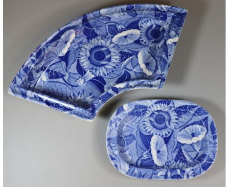 19th century Spode blue and white transfer printed 'Convolvulus and Sunflower' design transfer printed rectangular bowl, impr