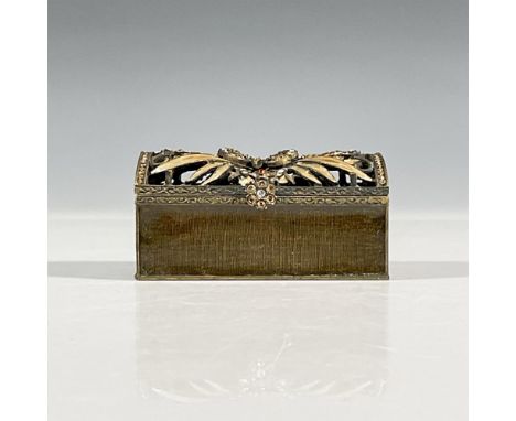 Beautiful Jay Strongwater trunk shape box embedded with shimmering crystals, gold pearl, antique brass, featuring a resting b