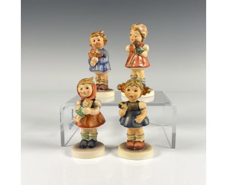 Four hand painted colorful figures, each titled Puppet Princess, Bumblebee Blossom, Girl with Nosegay, and Girl with Doll. Cu
