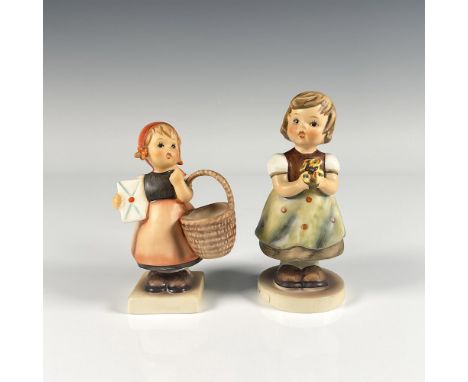 Hand painted colorful figurines including Meditation and For Mother. One figure depicts a girl carrying a basket with special
