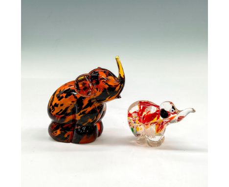 Includes amber and black glass figural with trunk up and small millefiori figural with black ears. Largest piece: 3"L x 1.5"W