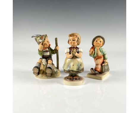 Vintage hand painted figurines that include For Mother, Merry Wanderer, and Mountaineer. Three collectible figurines in matte