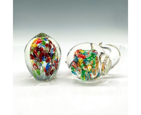 Includes clear egg with multicolored burgundy encased design and clear elephant designed with yellow, orange and green encase