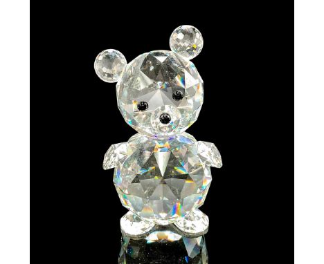 Adorable clear crystal figural with round faceted ears and outstretched arms. Jet crystal eyes and nose. Swarovski backstamp.