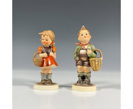 Hand painted in matte finish, each figure titled School Girl and Village Boy. Two German children walking through the village