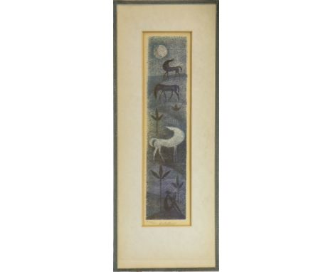 CONTEMPORARY SCHOOL, MOONLIGHT ROMANCE lithograph, signed indistinctly and numbered 125/200 27.5cm x 6cm Mounted, framed and 