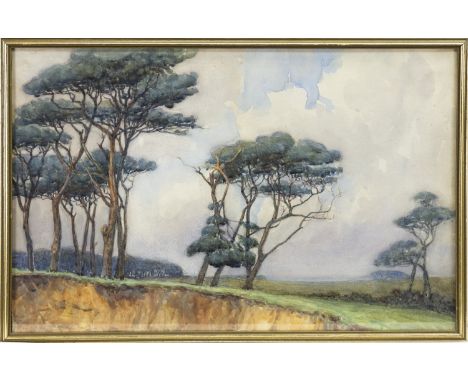 LAWRENCE LINNELL (BRITISH exh 1909 - 1926), SCOTCH FIRS watercolour on paper, signed and dated 1914 35cm x 56cm Mounted, fram