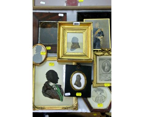 An interesting collection of late 18th and early 19th century miniature portraits including a silhouette of oval form showing