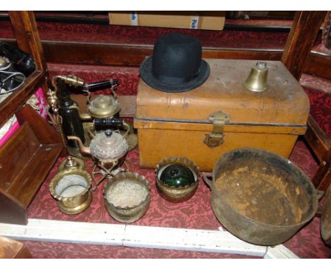 An antique tin trunk with hinged domed lid, with painted finish and label to interior S Jenkins Manufacturer, Bristol contain