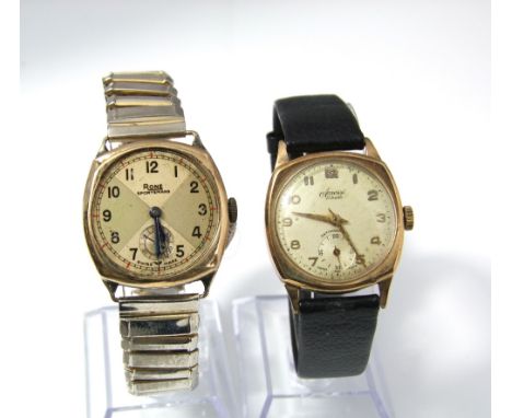 A vintage Accurist gents wristwatch with 9ct case together with a further vintage wristwatch - Rone sportsman with 9ct gold c
