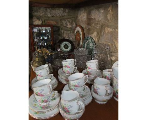 A collection of Queen Anne Old Country Spray pattern tea wares including large milk jug, further milk jug and sugar bowl, twe