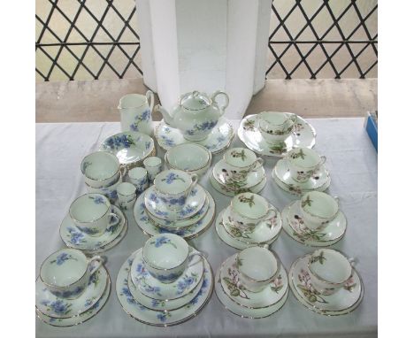 A collection of Adderley Bramble pattern tea wares H545 comprising milk jug, sugar bowl, cake plate, six cups, six saucers an