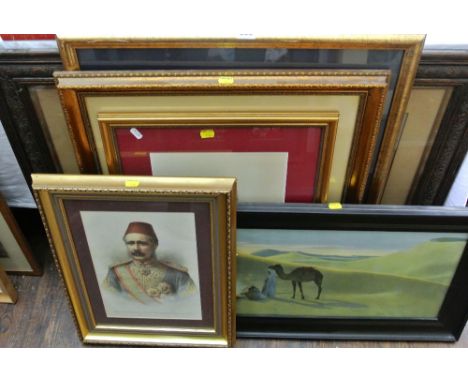 A 19th century coloured print-portrait of Major General Gordon, 34 x 24cm in gilt frame together with the life of General Gor