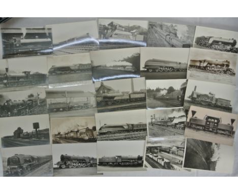 A quantity of black and white postcards (in excess of 50) all depicting trains and locomotives including the Flying Scotsman,