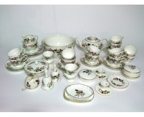 An extensive collection of Wedgwood Hathaway Rose pattern wares including tea pot, milk jug, sugar bowl, twelve cups, twelve 