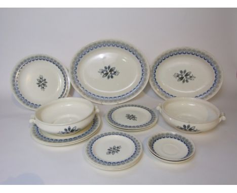 A collection of Wedgwood dinner wares designed by Eric Ravilious in the Persephone pattern comprising two graduated oval meat