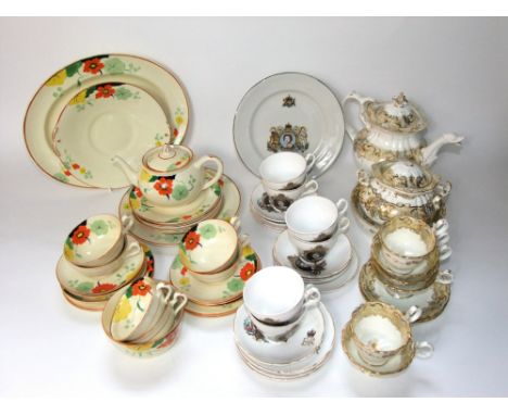 A collection of Adderley  wares with painted nasturtium decoration including oval meat plate, cake plate, teapot, sugar bowl,