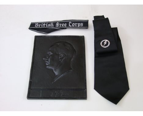 A Cast metal portrait plaque of rectangular form, detailing Oswald Mosley of the British Union of Fascists, in profile with i