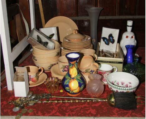 A quantity of Hornsea Pottery Yeovil wares with printed fruit decoration including a jug, seventeen plates of various size, s