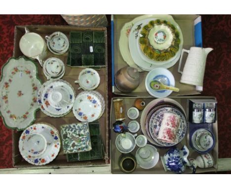 A collection of 19th century and other ceramics including continental tea wares with blue and white floral decoration, marked