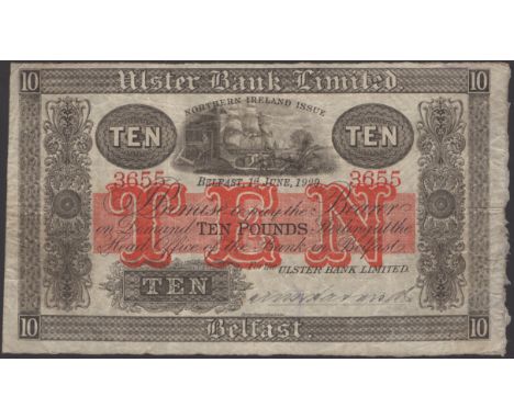 Ulster Bank Limited, £10, 1 June 1929, serial number 3655, manuscript Harrison signature, one small pair of staple holes, ori