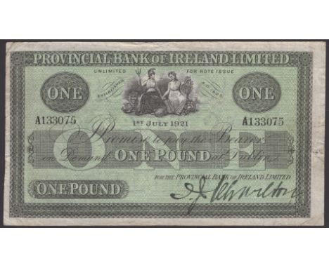 Provincial Bank of Ireland Ltd, £1, 1 July 1921, serial number A133075, manuscript signature, good fine to about very fine, t