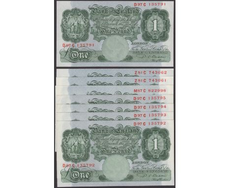 Bank of England, Percival S. Beale, £1 (8), 17 March 1950, prefixes D97C (5), M87C and Z81C (2), first five notes with minor 
