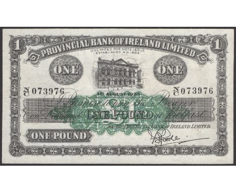 Provincial Bank of Ireland Ltd, £1, 1 August 1935, serial number N/C 073976, Forde signature, lightly pressed, a very attract