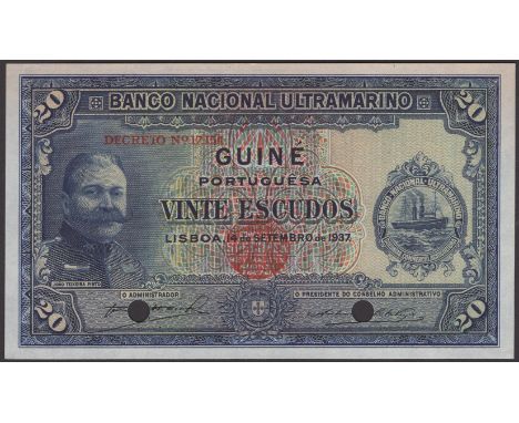 Banco Nacional Ultramarino, Guine, specimen 20 Escudos, 14 September 1937, no serial numbers, red Bradbury Wilkinson seal and