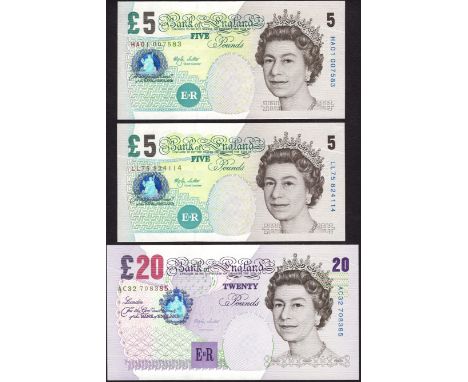 Bank of England, Merlyn V. Lowther, a small group comprising £5 (2) 2000 and 2002, serial numbers HA01 007583 and LL75 824114