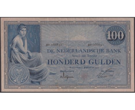 De Nederlandsche Bank, 25 Gulden, 6 January 1922, serial number CY 12668, also 100 Gulden, 4 September 1929, serial number BV