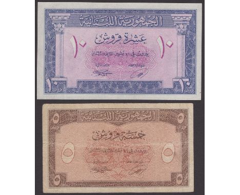 Republique Libanaise, 5 and 10 Piastres, 21 November 1950, first fine, second about uncirculated (2 notes) TBB B311a, B312a, 