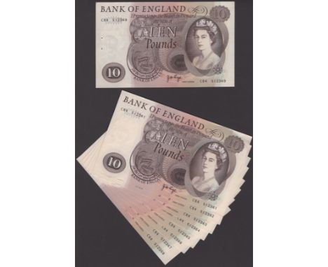 Bank of England, John B. Page, £10 (9), 1971, serial number C84 512381-90, all previously stapled at left, first two notes ab